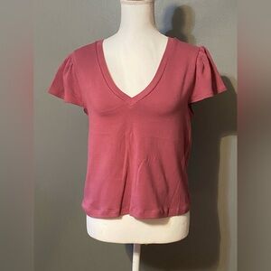 UpWest Dusty Rose V-Neck Short Sleeve Top